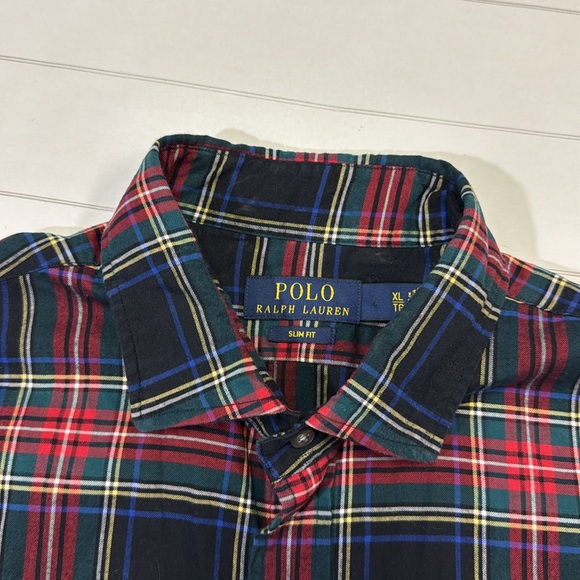 Polo Ralph Lauren mens XL slim fit red green plaid soft cotton button up shirt - Picture 2 of 4